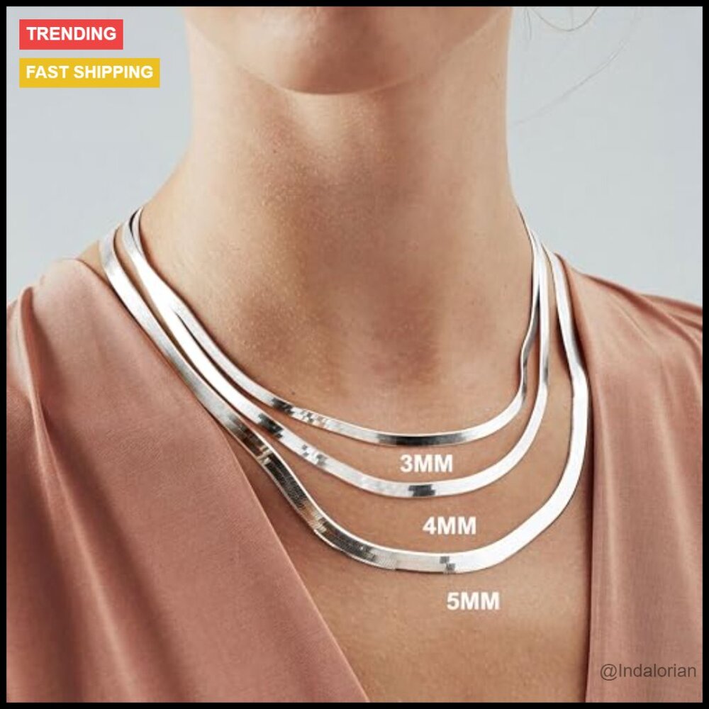 14K Gold Silver Plated Herringbone Chain Necklace, Dainty Snake Choker, Non - Picture 6 of 7